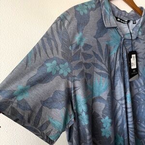 Travis Mathew Gray and Teal Leaf Print Golf Polo New with Tags